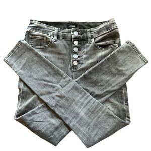 EXPRESS Mid Rise Medium Wash FlexX Gray Button Fly Skinny Jeans - Small long
